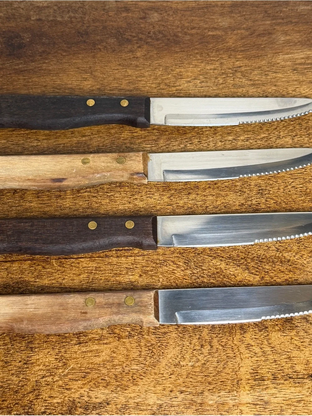 Vintage Tramontina Inox Stainless Brasil Steak Knives Set of 4 Wood Handles
